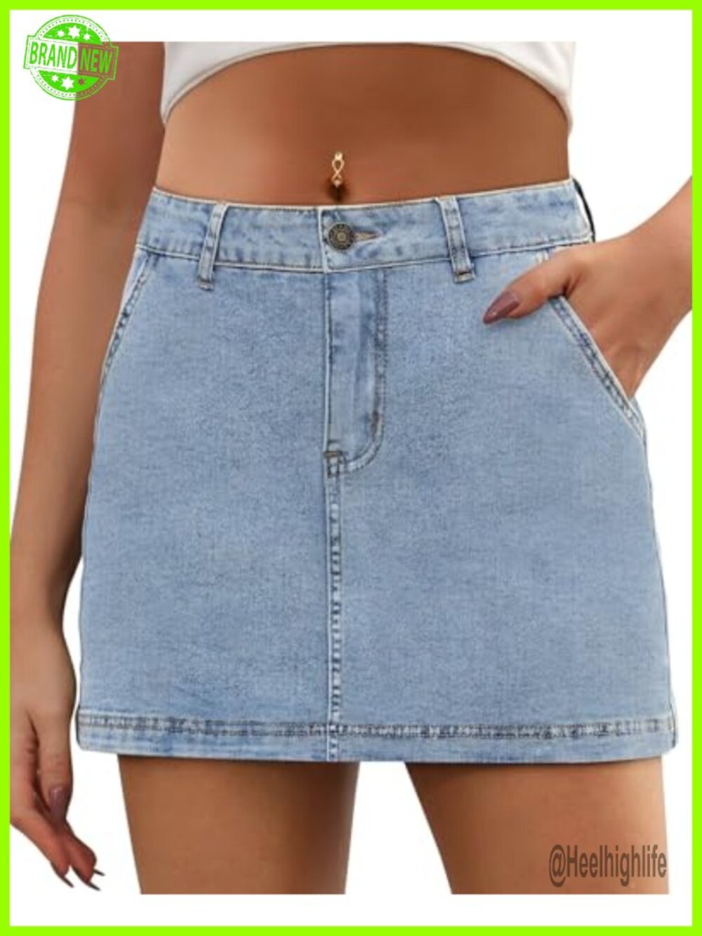 Stretchy High Waisted Denim Skort Asymmetrical Hem Mini Jean Skirt